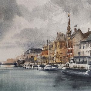 Acuarela Copenhague desde Ved Kanalen