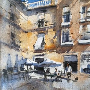 Acuarela Esquina en calidos