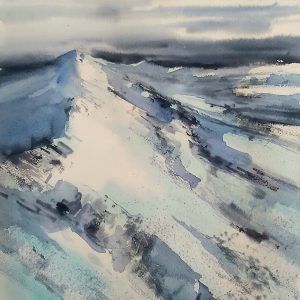 Acuarela Montana nevada en frios 